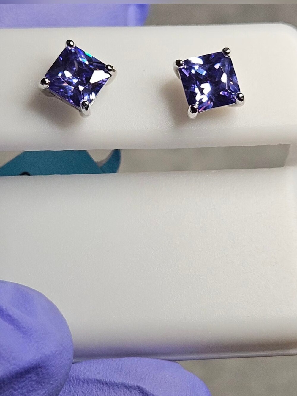 Sterling Silver 6mm Princess Cut Tanzanite CZ Stud Earrings 2.40 CTW